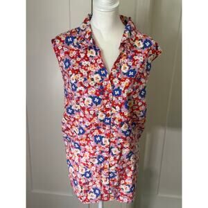 Basic Editions Red Floral Sleeveless Button-Up Top - 4X